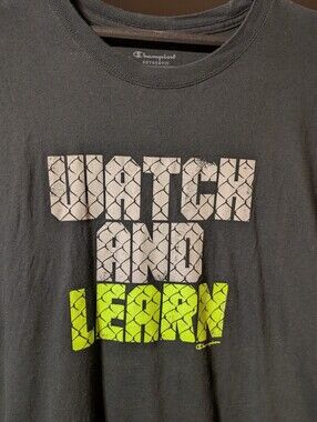 Men's XL Champion Black Tee with Neon Green and Gray Graphic